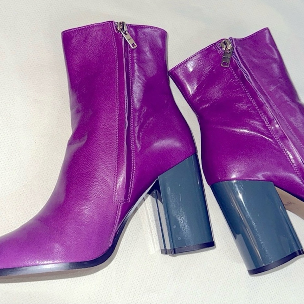 Coach Leather Brielle Women's Magenta Leather Block Heel Boots - Picture 4 of 5
